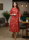 Red Pure Cotton Jaipuri Printed Western Dress