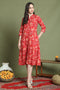 Red Pure Cotton Jaipuri Printed Western Dress