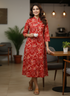 Red Pure Cotton Jaipuri Printed Western Dress
