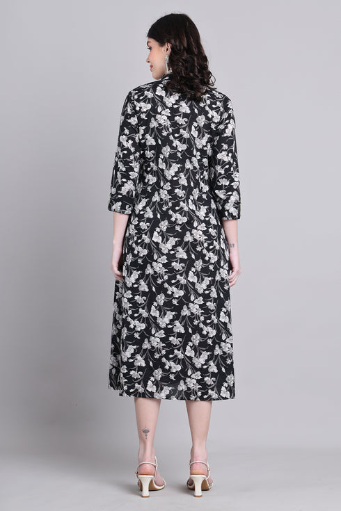 Women Black Pure Cotton Jaipuri Printed Western Dress