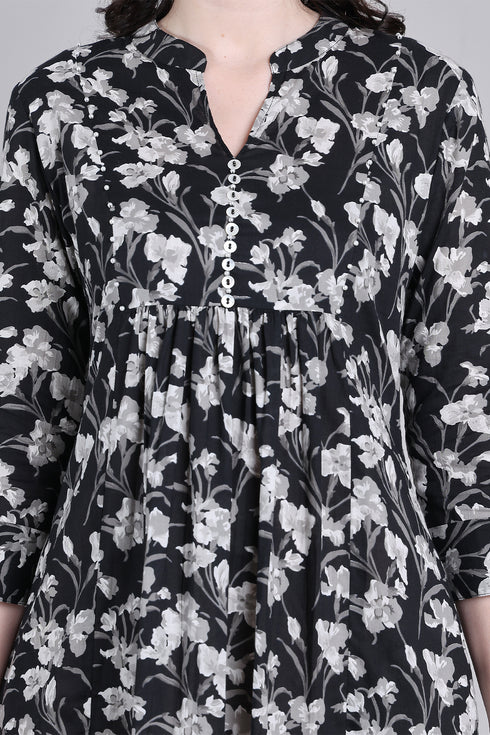 Women Black Pure Cotton Jaipuri Printed Western Dress