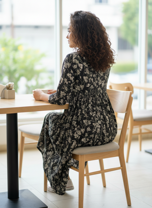 Women Black Pure Cotton Jaipuri Printed Western Dress