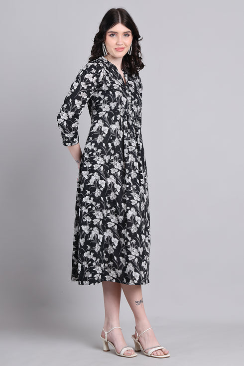 Women Black Pure Cotton Jaipuri Printed Western Dress