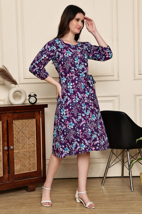 Purple Petal Play Cotton Jaipuri Printed Dress