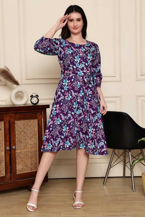 Purple Petal Play Cotton Jaipuri Printed Dress