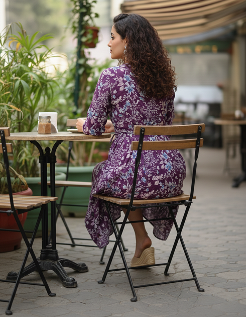 Burgundy Blossom Cotton Jaipuri Printed Dress