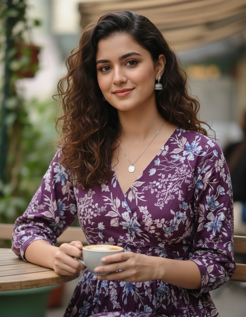 Burgundy Blossom Cotton Jaipuri Printed Dress