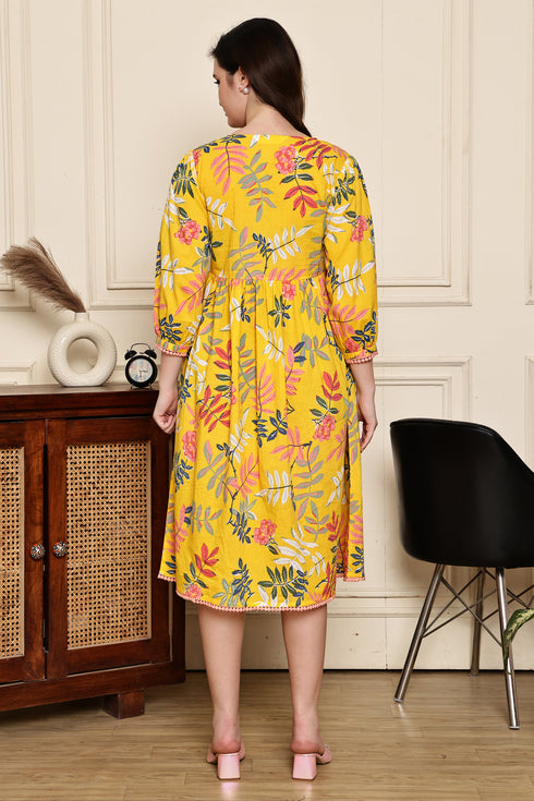 Floral Sunshine Cotton Jaipuri Printed Dress