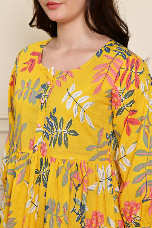 Floral Sunshine Cotton Jaipuri Printed Dress