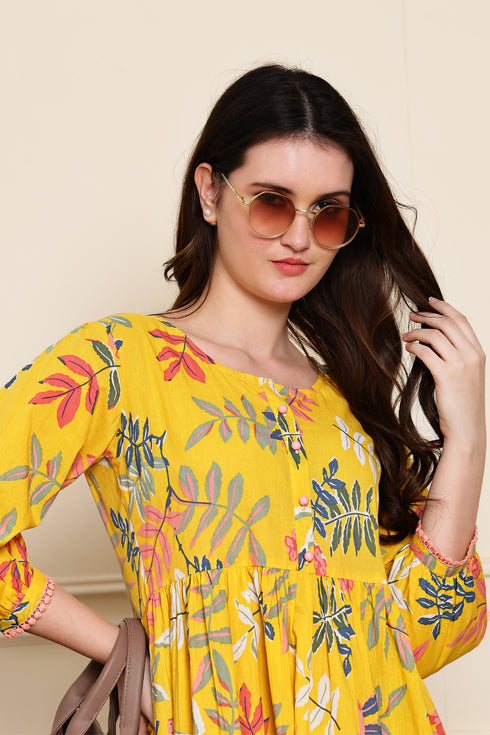 Floral Sunshine Cotton Jaipuri Printed Dress