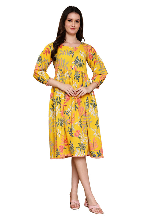 Floral Sunshine Cotton Jaipuri Printed Dress