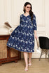 Blooming Blue Cotton Jaipuri Printed Dress