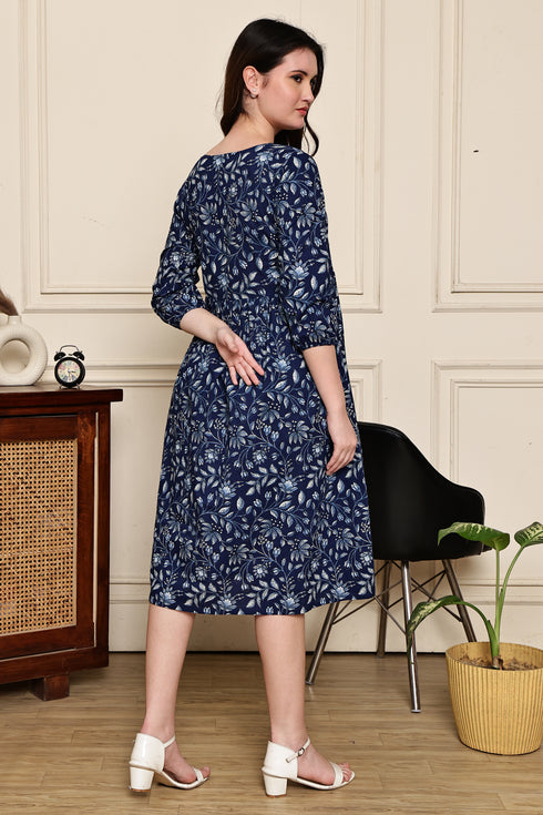 Serene Floral Charm Cotton Jaipuri Printed Dress