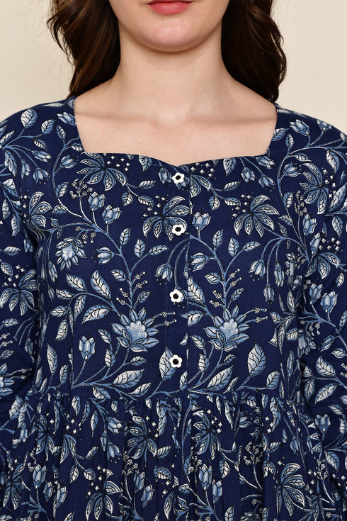 Serene Floral Charm Cotton Jaipuri Printed Dress
