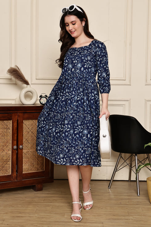 Serene Floral Charm Cotton Jaipuri Printed Dress
