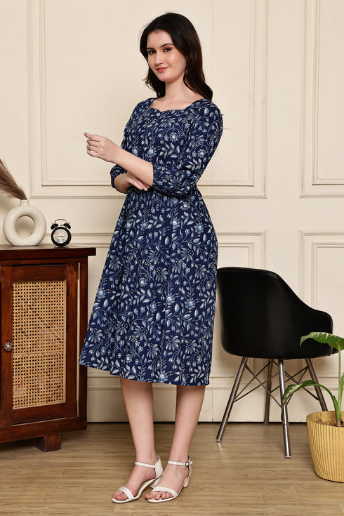 Serene Floral Charm Cotton Jaipuri Printed Dress