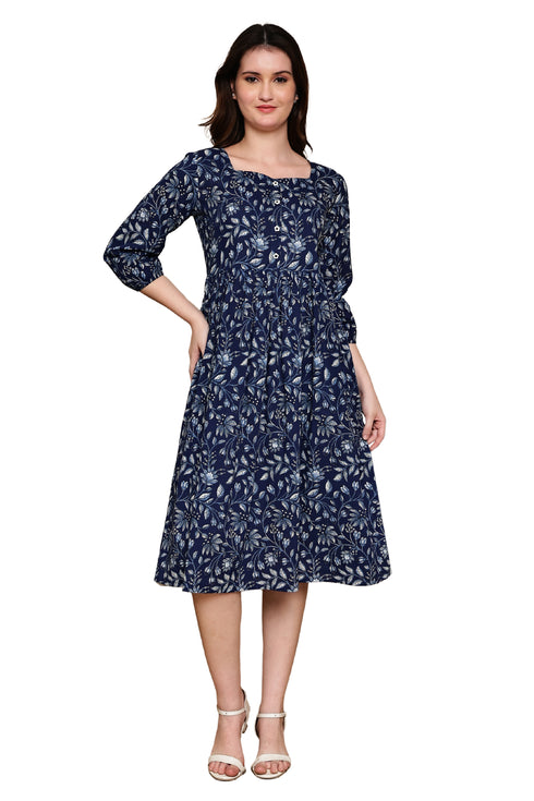 Serene Floral Charm Cotton Jaipuri Printed Dress