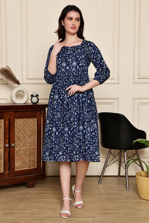 Serene Floral Charm Cotton Jaipuri Printed Dress