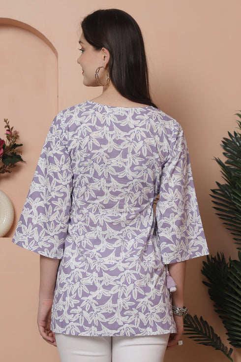 Lavender & White Cotton Foil Printed Tunic