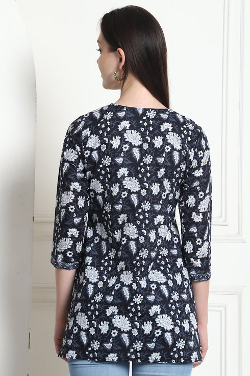 Black & White Cotton Floral Printed Tunic