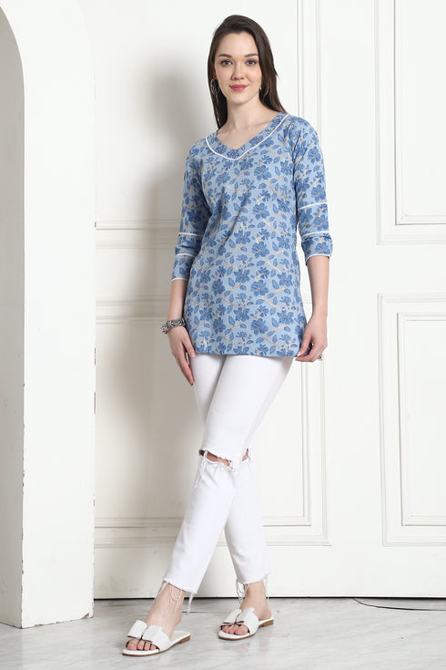 Sky Blue Cotton Foil Printed Tunic