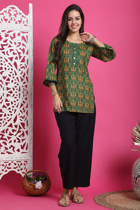Green Pure Cotton Floral Printed Tunic