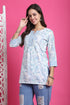 White & Sky Blue Pure Cotton Floral Printed Tunic