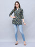 Navy Blue Pure Cotton Floral Printed Tunic