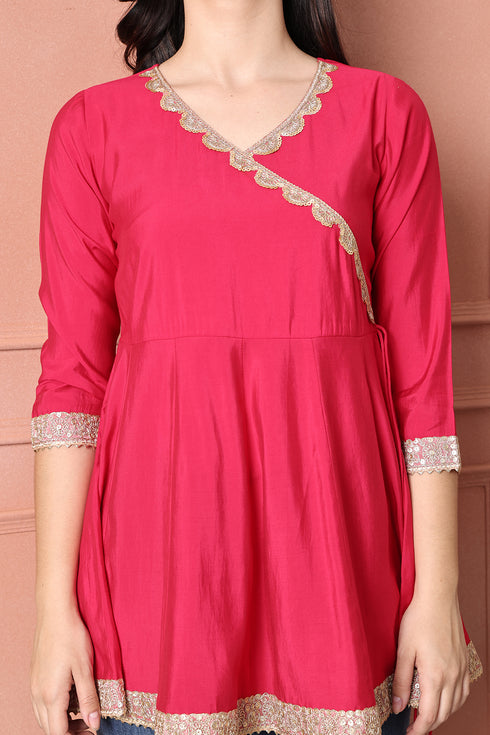 Pink Poly Silk Solid Tunic