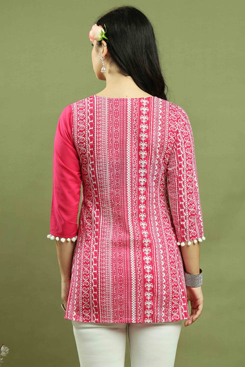 Pink Women Pure Cotton Jaipuri Printed Tunic