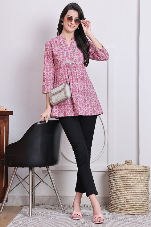 Pink Women's Cotton Floral Printed Tunic