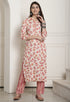 Cream & Peach Rayon Jaipuri Printed Kurta With Pant