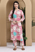 Pink Cotton Floral Printed Kurta With Pant