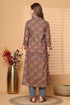 Brown Pure Cotton Jaipuri Printed Kurta-Shrug With Pant