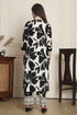 Women Black & Off White Cotton Botanical Floral Printed Kurta With Pant