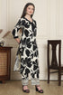 Women Black & Off White Cotton Botanical Floral Printed Kurta With Pant