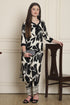 Women Black & Off White Cotton Botanical Floral Printed Kurta With Pant