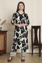 Women Black & Off White Cotton Botanical Floral Printed Kurta With Pant