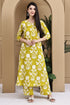 Women Lemon Yellow & White Cotton Botanical Floral Printed Kurta With Pant