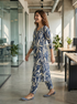 Midnight Waves Cotton Botanical Floral Printed Kurta With Pant