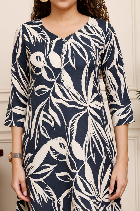 Midnight Waves Cotton Botanical Floral Printed Kurta With Pant