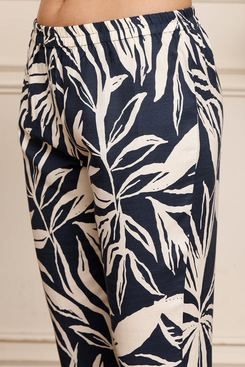 Midnight Waves Cotton Botanical Floral Printed Kurta With Pant