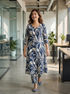 Midnight Waves Cotton Botanical Floral Printed Kurta With Pant