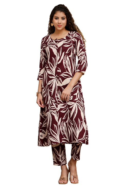 Maroon Muse Cotton Botanical Floral Printed Kurta With Pant