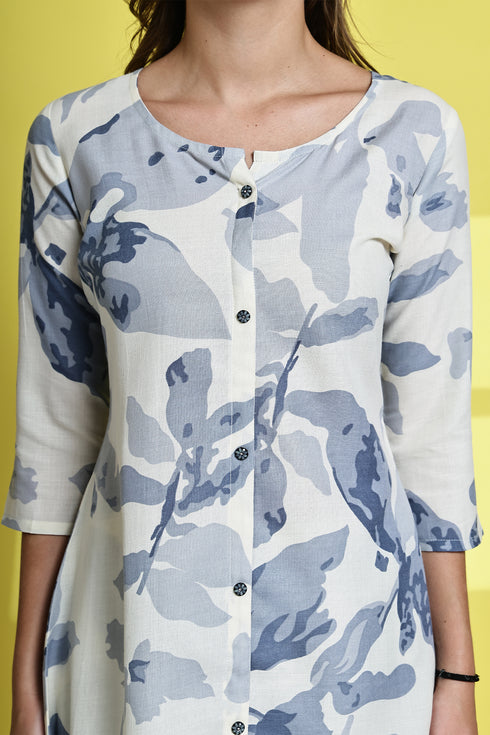 Blue Blossom Jaipuri Ensemble Kurta With Pant