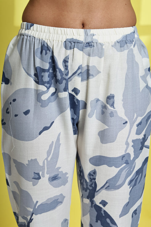 Blue Blossom Jaipuri Ensemble Kurta With Pant