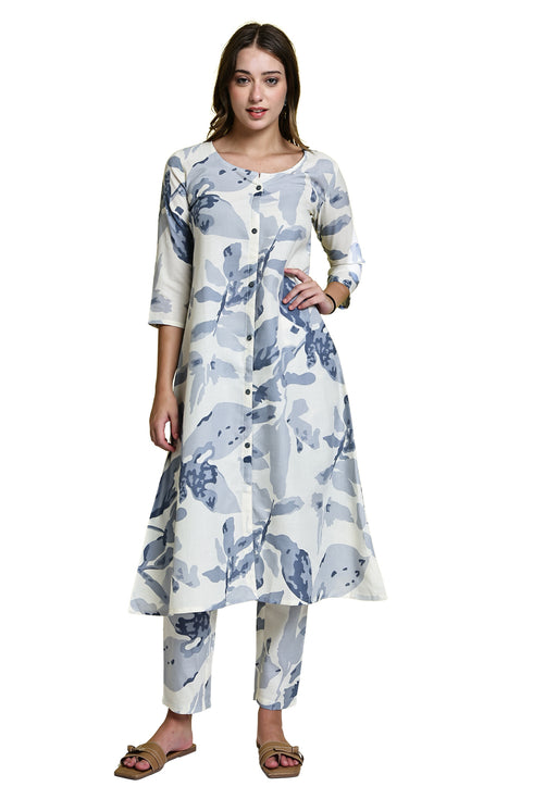 Blue Blossom Jaipuri Ensemble Kurta With Pant