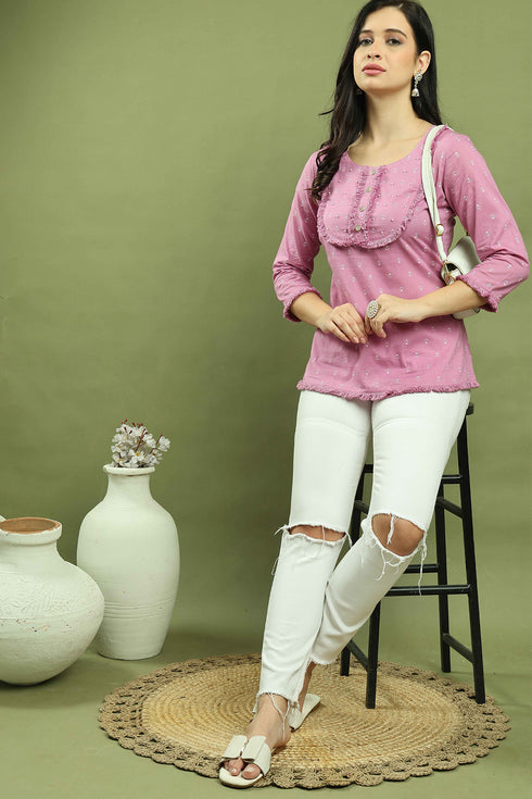 Lavender Women's Pure Cotton Jaipuri Printed Short Top