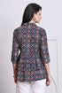 Navy Blue Women's Cotton Jaipuri Printed Short Top