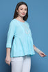 Sky Blue Pure Cotton Patch Work Embroidered Short Top